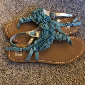 Tan and blue sandals